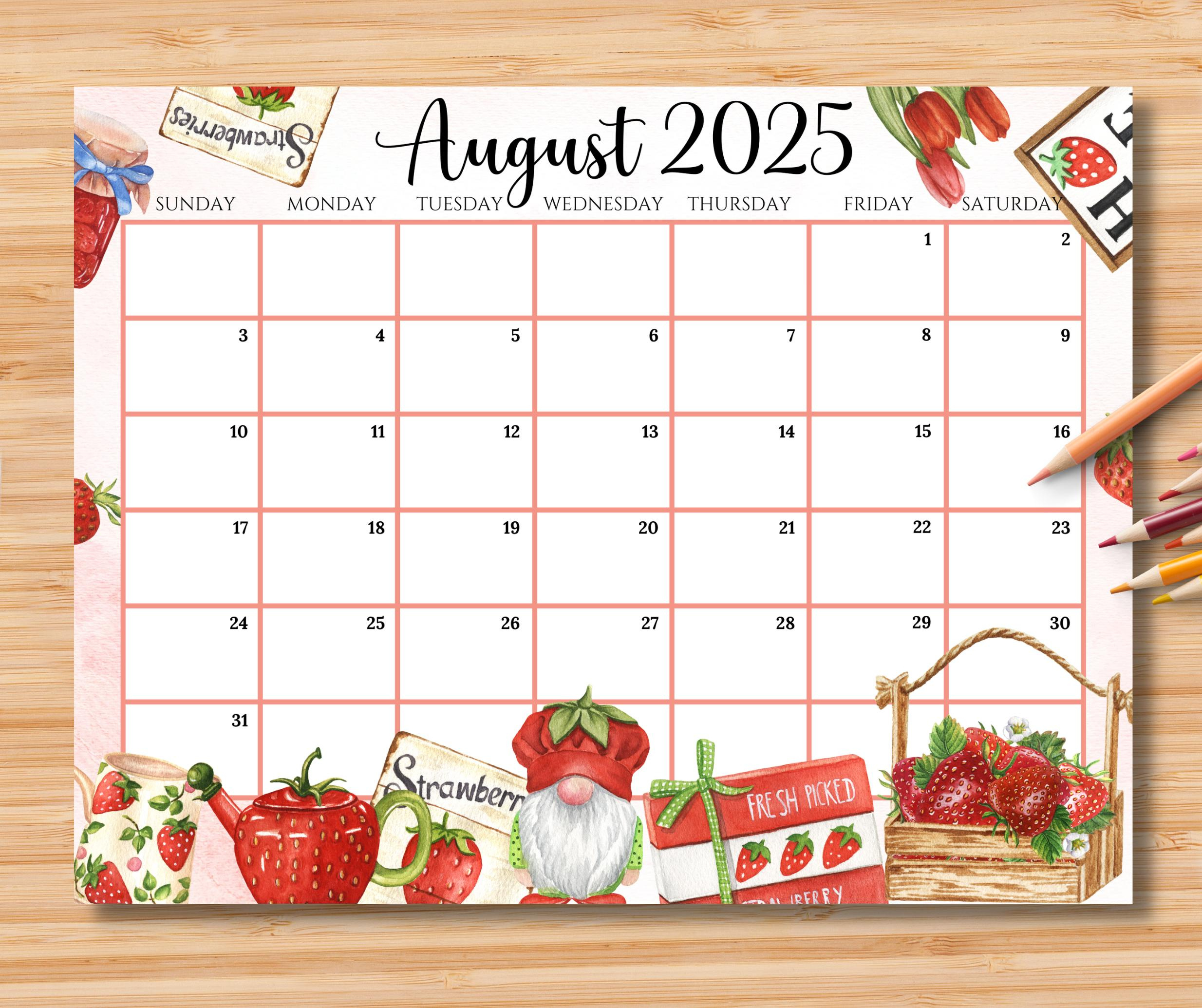 Editable August 2025 Calendar, Beautiful Colorful Summer With Cute in Cute August Printable Calendar 2025