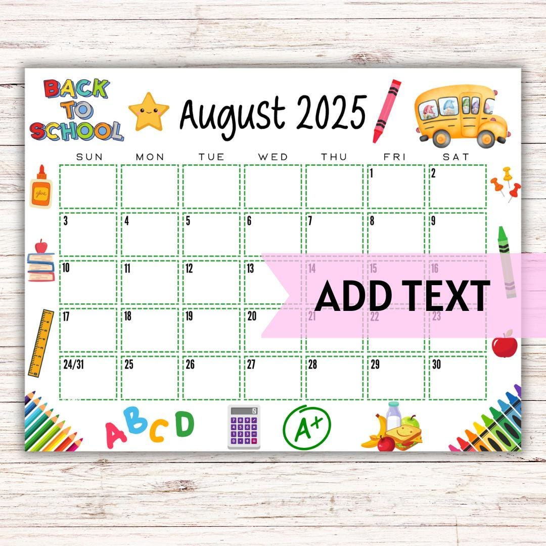 Editable Printable August Calendar 2025 | Colorful Back To School Calendar | Classroom Calendar | August 2025 Calendar | Fillable Calendar - Etsy throughout August 2025 Calendar Decoration Ideas