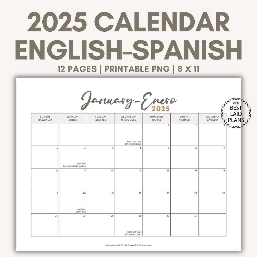 English Spanish Calendar For 2025 Printable Pdf With Holidays with regard to August In Spanish Calendar 2025