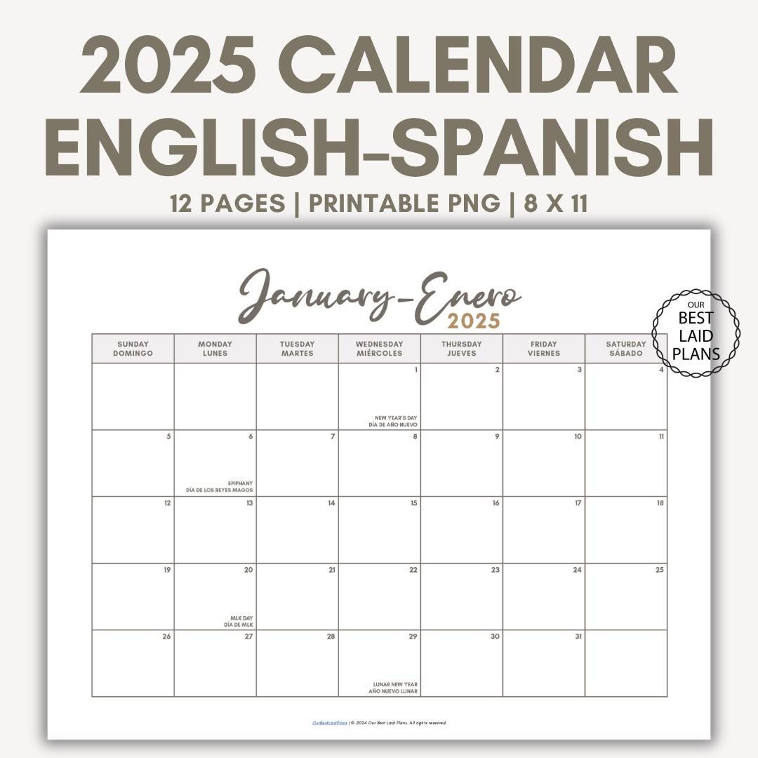 English Spanish Calendar For 2025 Printable Pdf With Holidays within August 2025 Calendar In Spanish