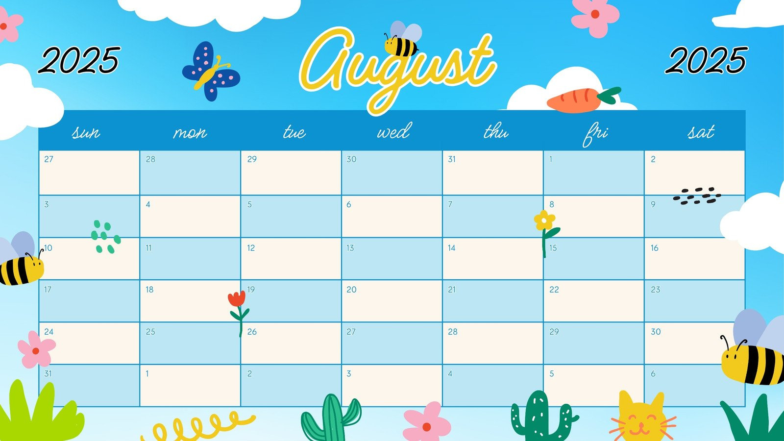 Free Printable August 2025 Calendar Templates | Canva throughout August 2025 Calendar Theme Ideas