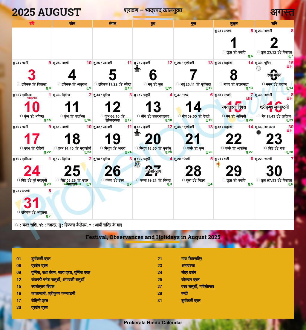 Hindu Calendar 2025, August inside Hindu Calendar August 2025