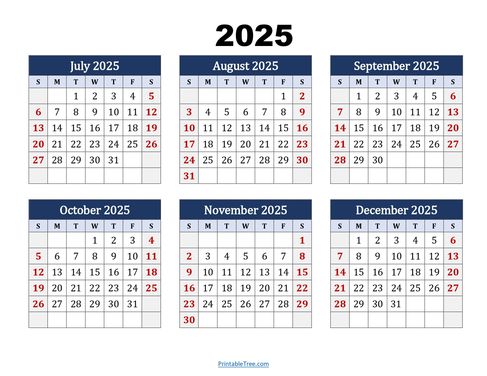 July To December 2025 Calendar Printable Pdf | Six Months Calendar intended for August December 2025 Calendar