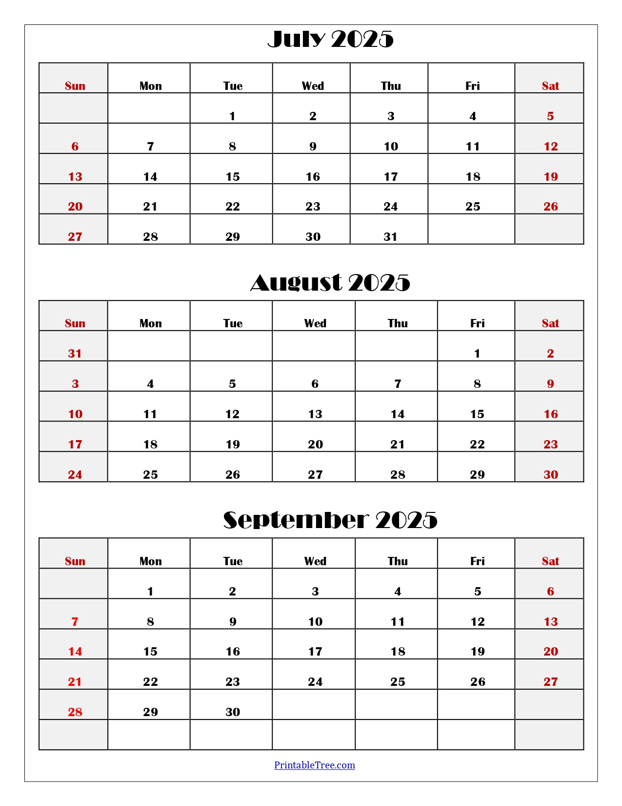 July To September 2025 Calendar Printable Pdf | Three Months Calendar with July August September 2025 Calendar