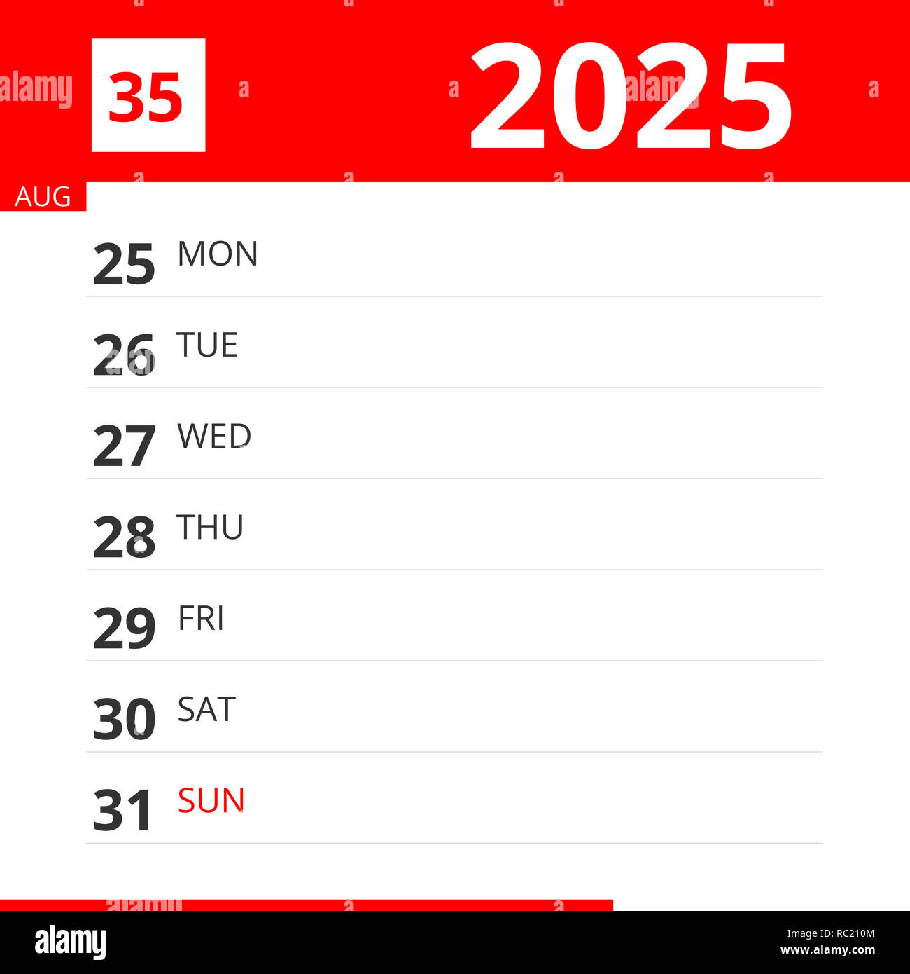 Kalender Planer Für Woche 35 Im Jahr 2025, Endet Am 31. August with regard to August 31 2025 Calendar