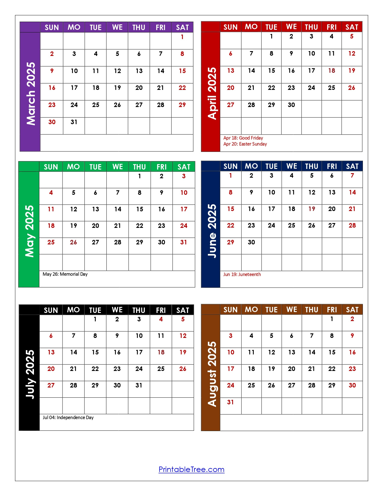 March To August 2025 Calendar Printable Pdf | Six Months Calendar pertaining to August 6Th 2025 Calendar