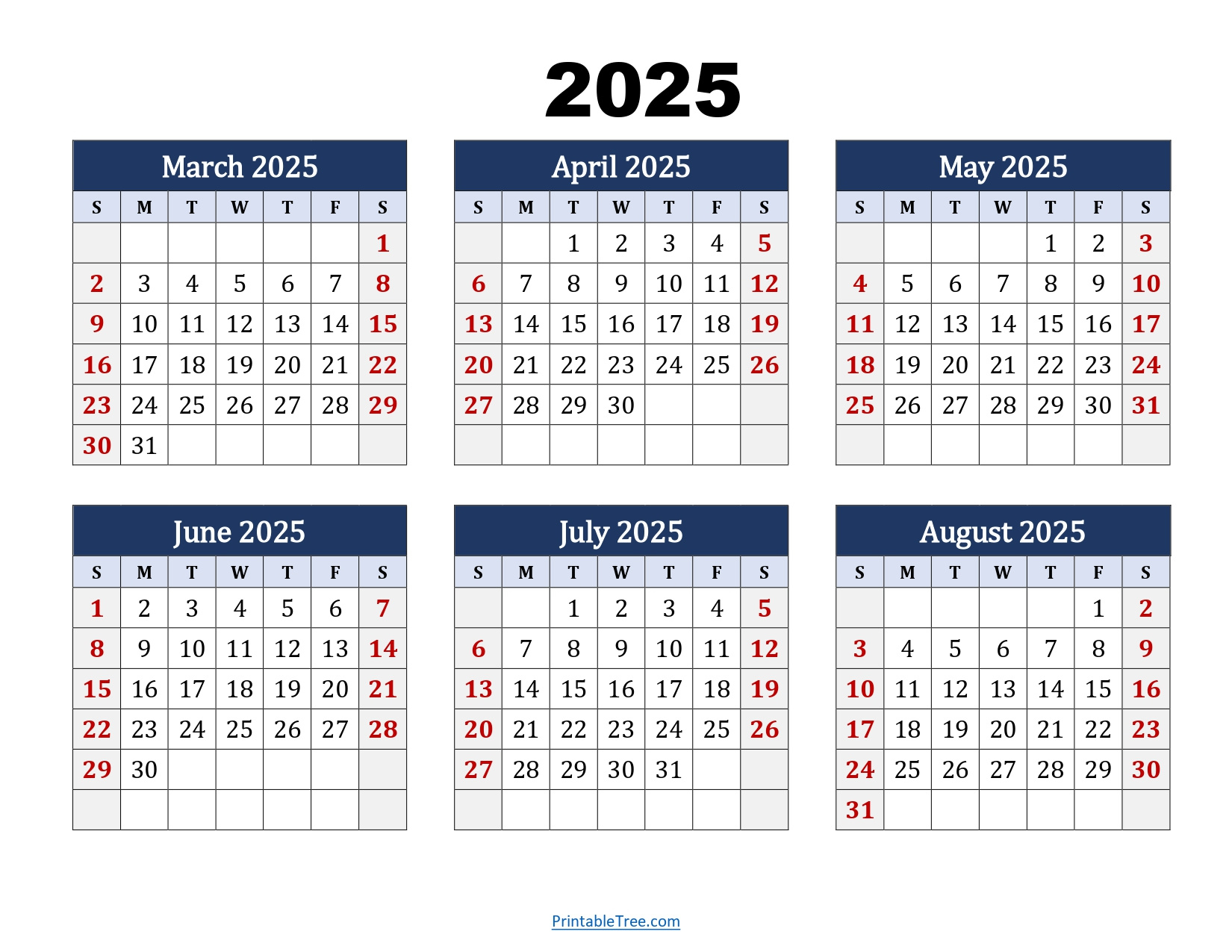 March To August 2025 Calendar Printable Pdf | Six Months Calendar throughout August 7 2025 Calendar