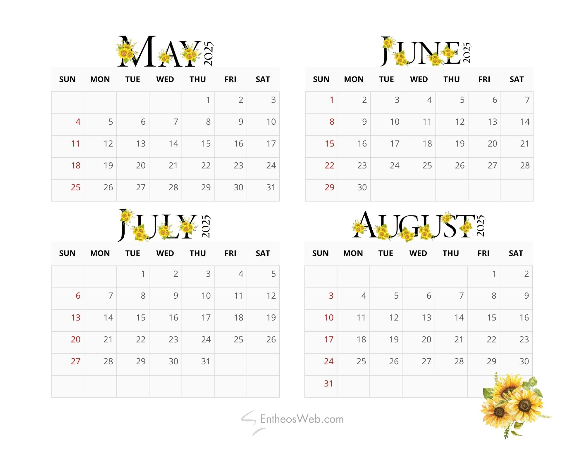 May, June, July, August – 4 Month Calendar | Entheosweb pertaining to August 2025 To May 2025 Calendar