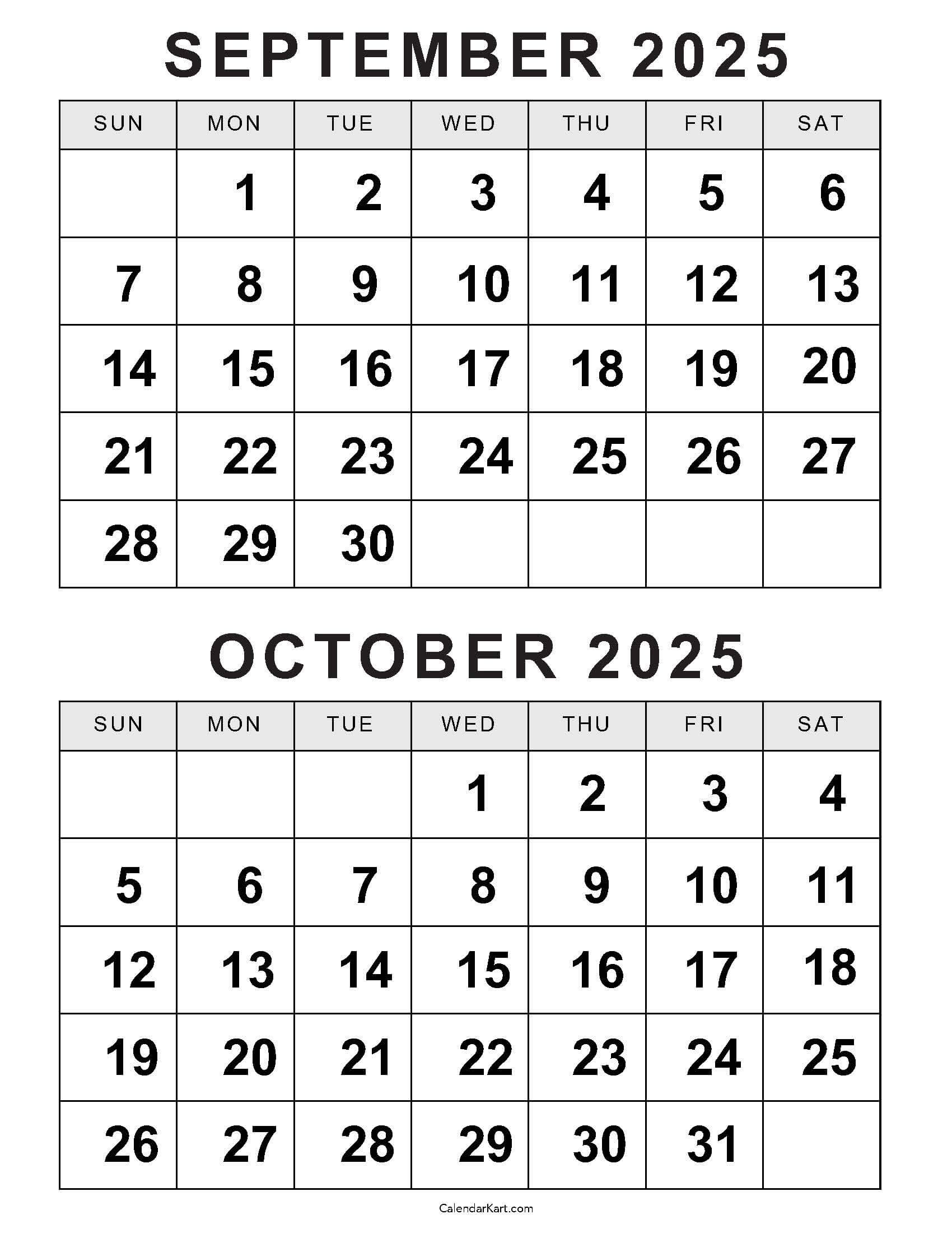 Printable September October 2025 Calendar | Calendarkart with regard to August September October 2025 Calendar Printable