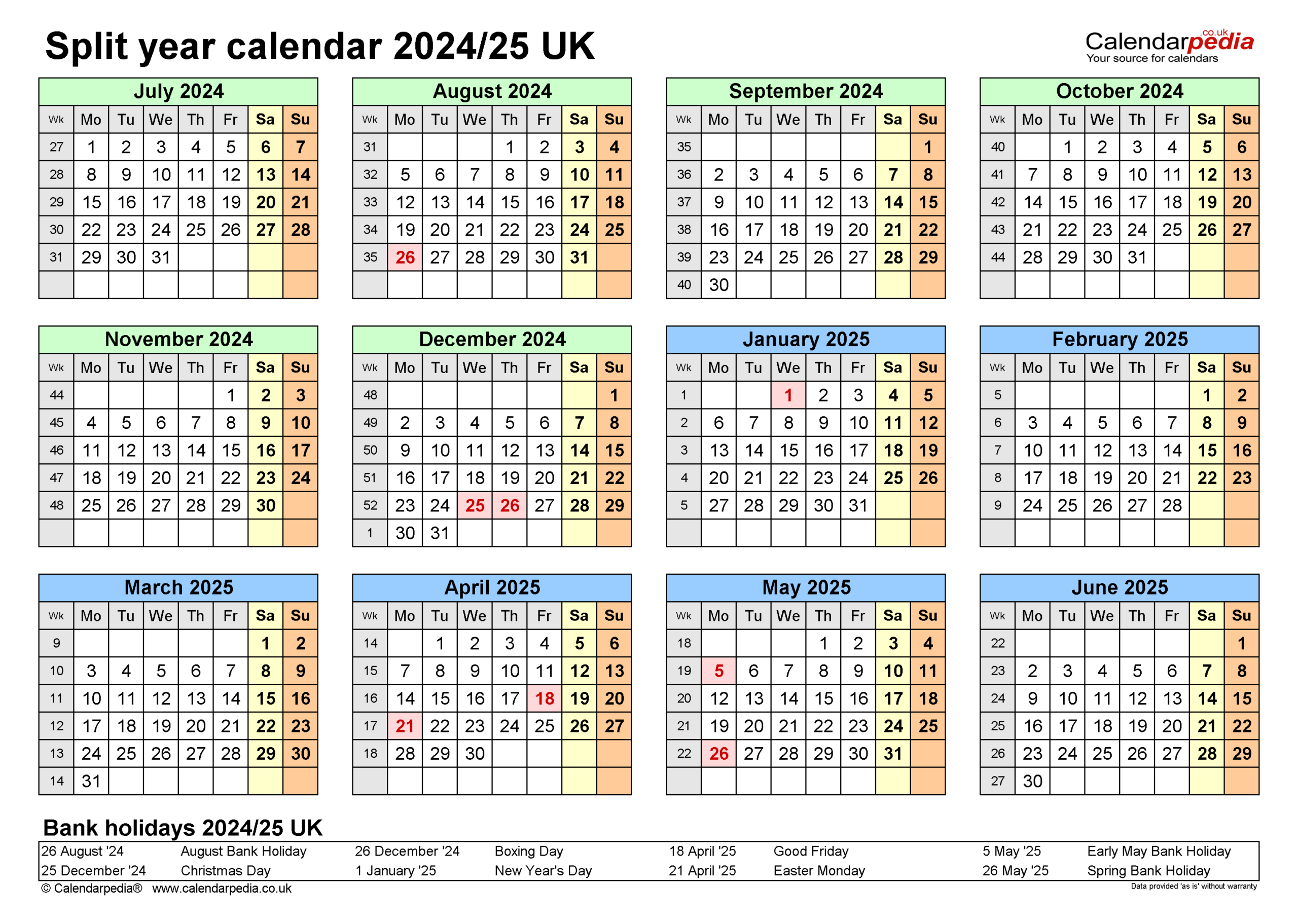 Split Year Calendars 2024/25 Uk (July To June) For Pdf for September 2024 To August 2025 Calendar
