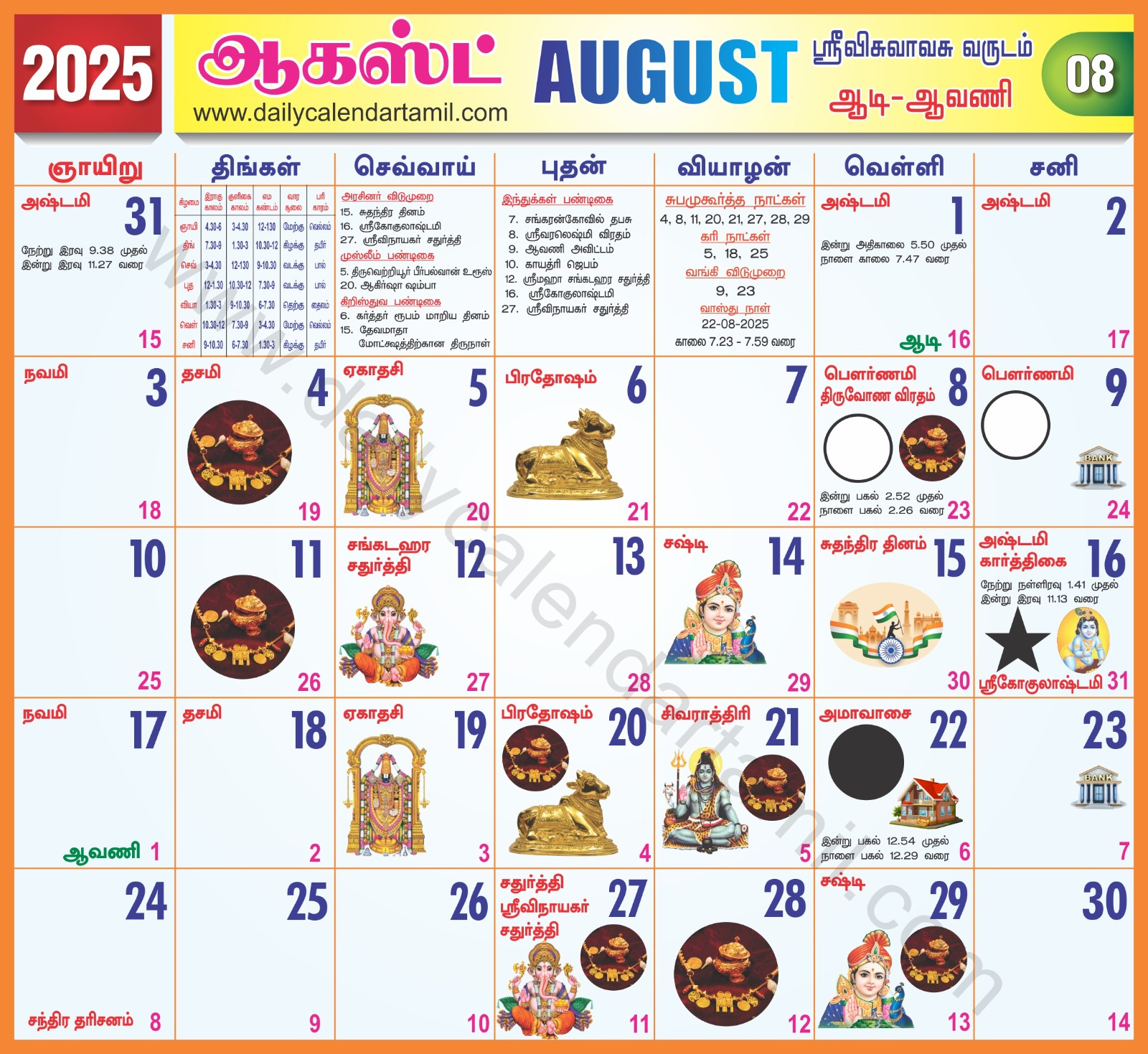Tamil Calendar August 2025 - Daily Calendar Tamil within August 2025 Tamil Calendar