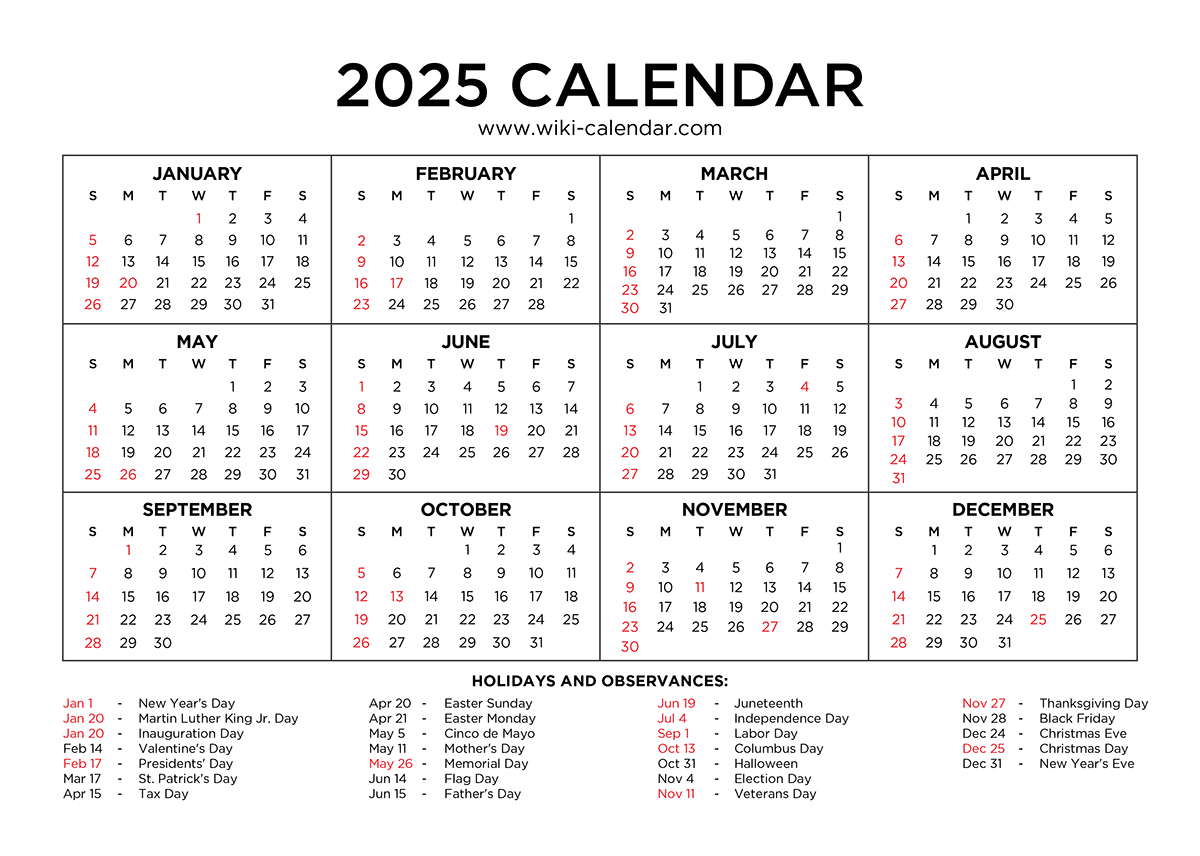 Year 2025 Calendar Printable With Holidays - Wiki Calendar in Wiki Calendar August 2025