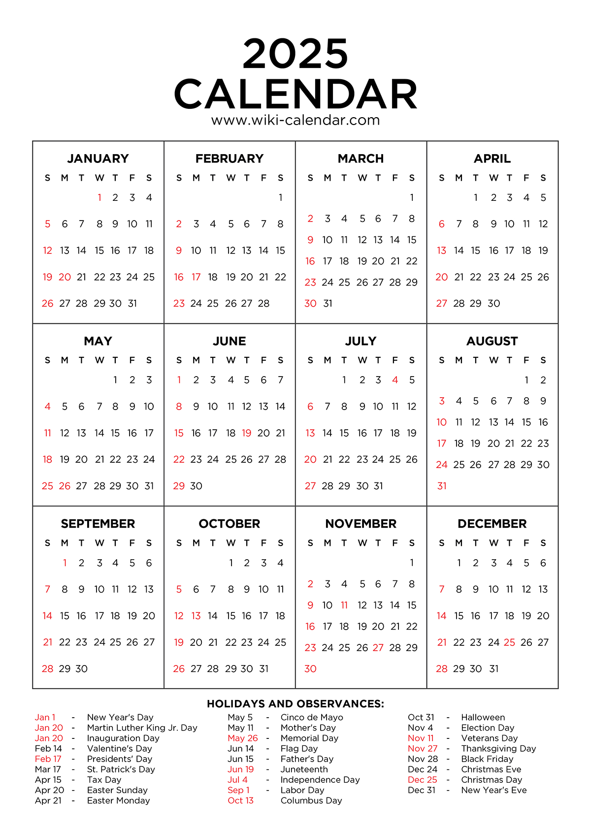 Year 2025 Calendar Printable With Holidays - Wiki Calendar with Show Me The Calendar Of August 2025