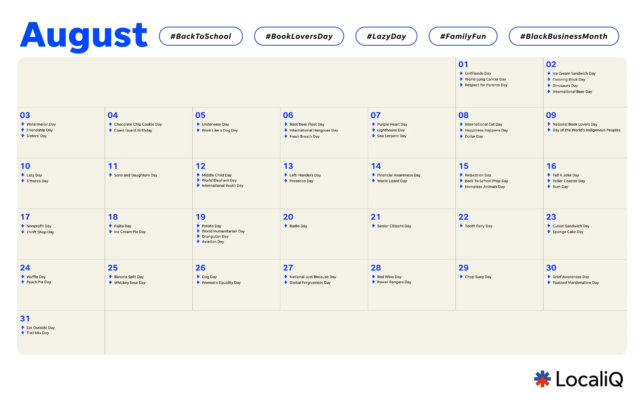 Your Essential 2025 Marketing Calendar Template | Localiq within August 2025 Social Media Calender