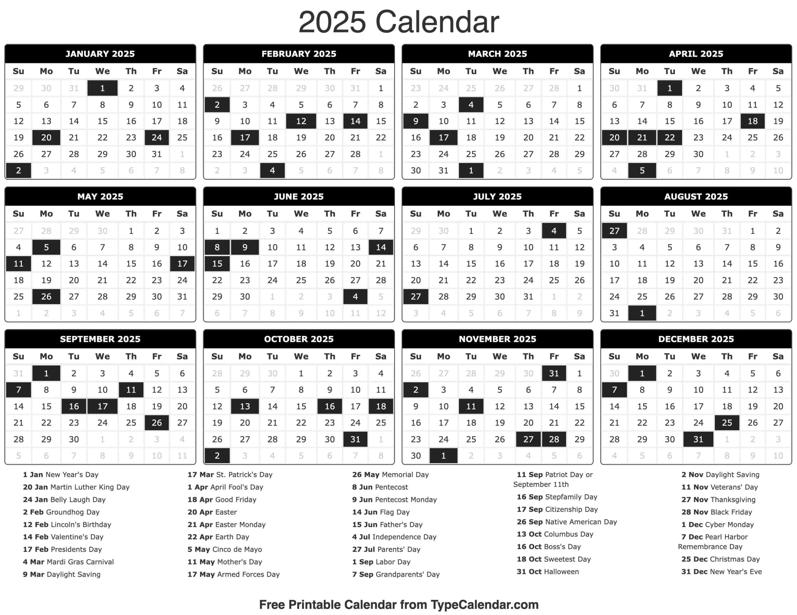 2025 Calendar - Printable Calendar 2025 With Holidays with October 2025 Calendar Missing Days