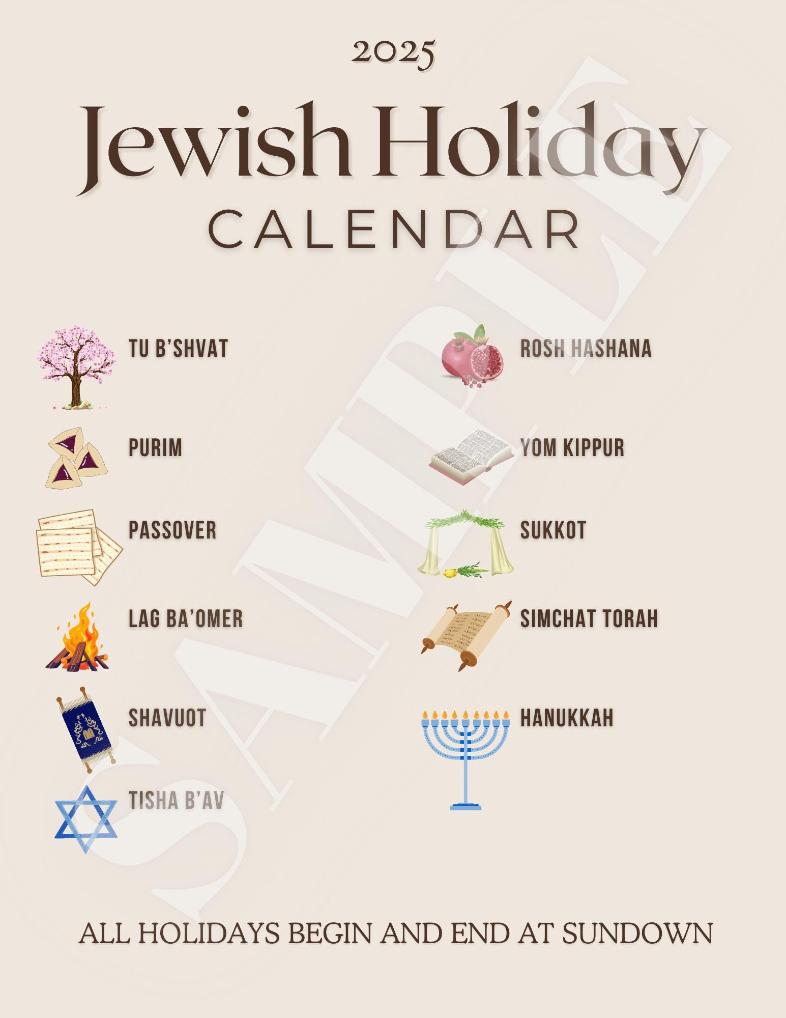 2025 Jewish Holiday Calendar - Etsy Uk throughout Jewish Calendar 2025 October