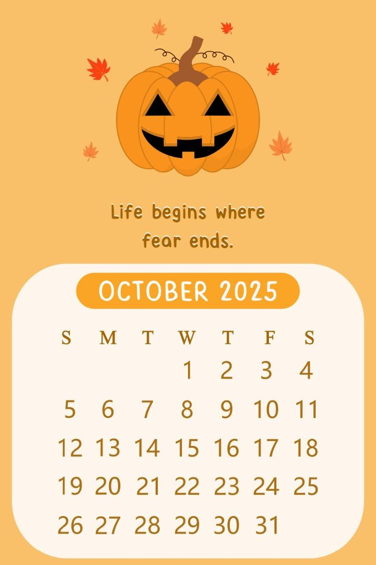 2025 October Monthly Cute Kawaii Halloween Pumpkin Motivational pertaining to October 2025 Halloween Calendar