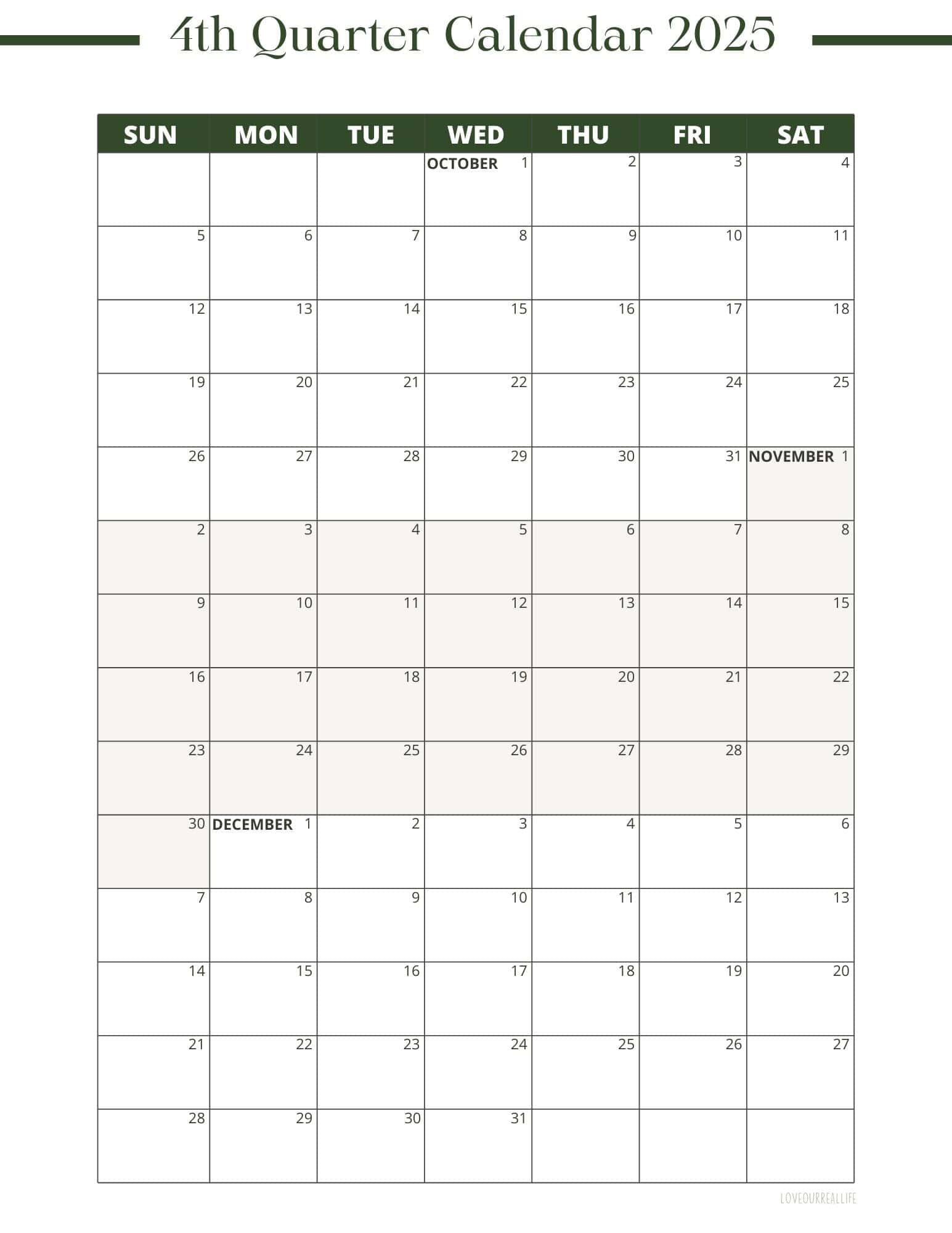 3 Month Calendar Printables: 2025 And 2026! ⋆ Love Our Real Life for Printable 3 Month Calendar October November December 2025