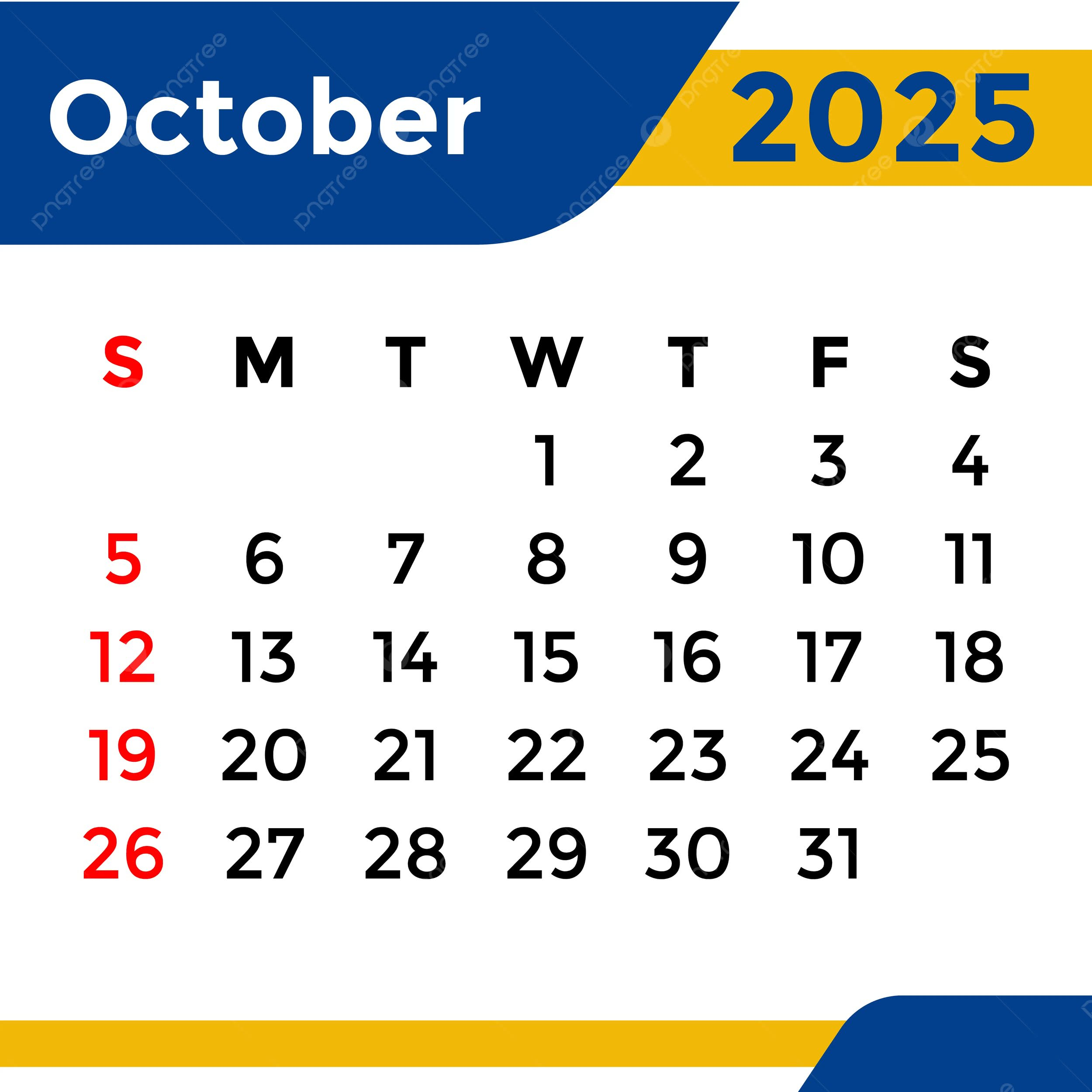 Calendar 2025 October Month Vector Template Download On Pngtree intended for Calendar of 2025 October