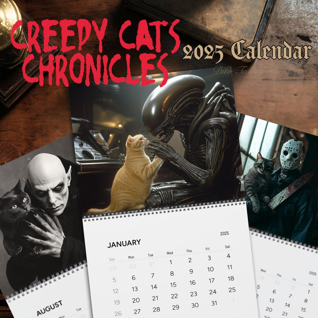 Creepy Cats 2025 Wall Calendar, Gift For Horror Film Fans, Secret for October Horror Movie Calendar 2025
