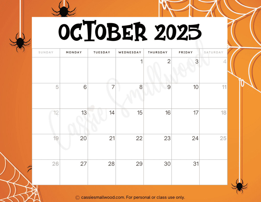 Cute 2025 Free Printable Monthly Calendars - Cassie Smallwood within Cute October Calendar 2025 Ideas