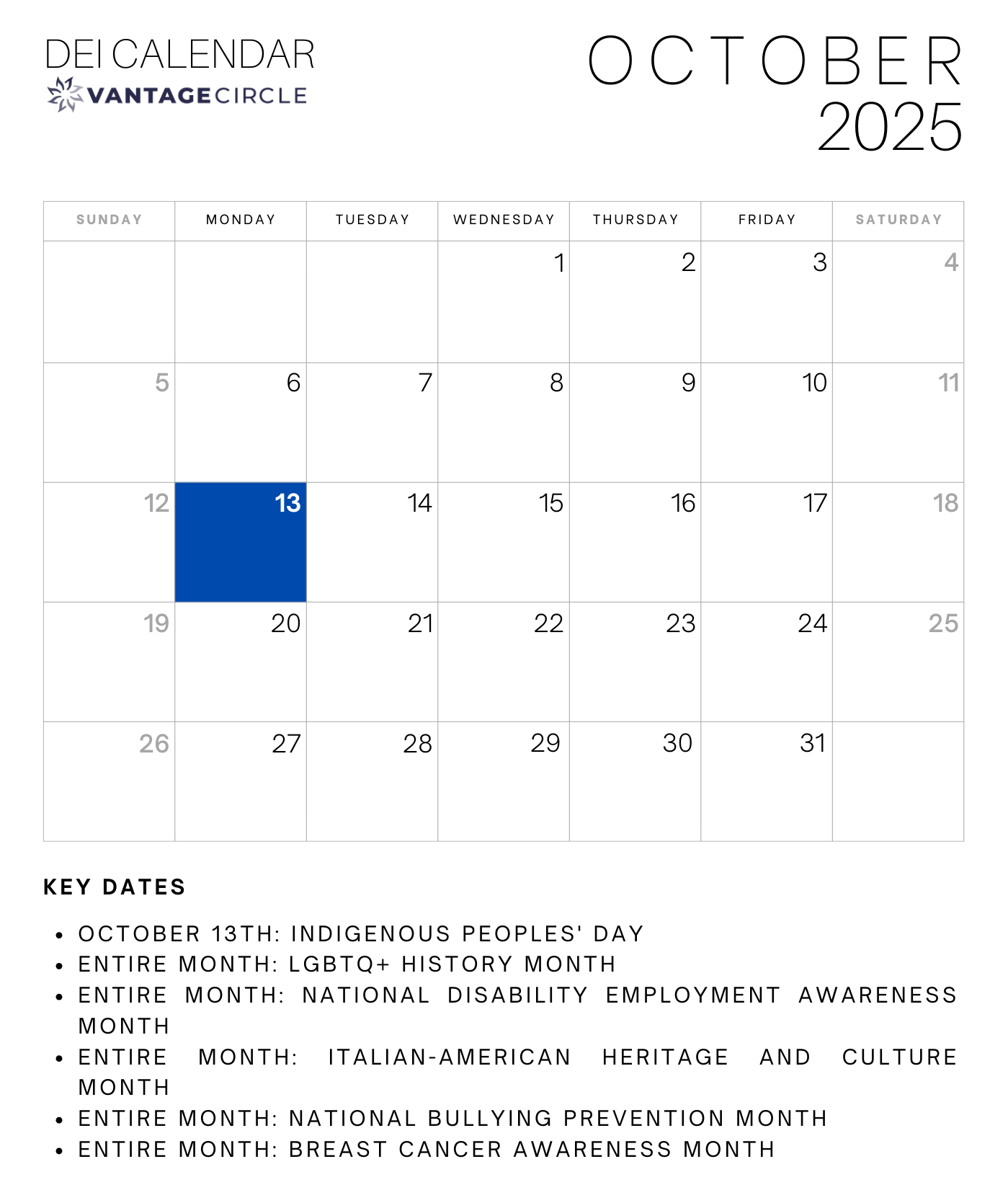 Dei Calendar 2025: Key Dates For Celebrating Diversity And within October Dei Calendar 2025