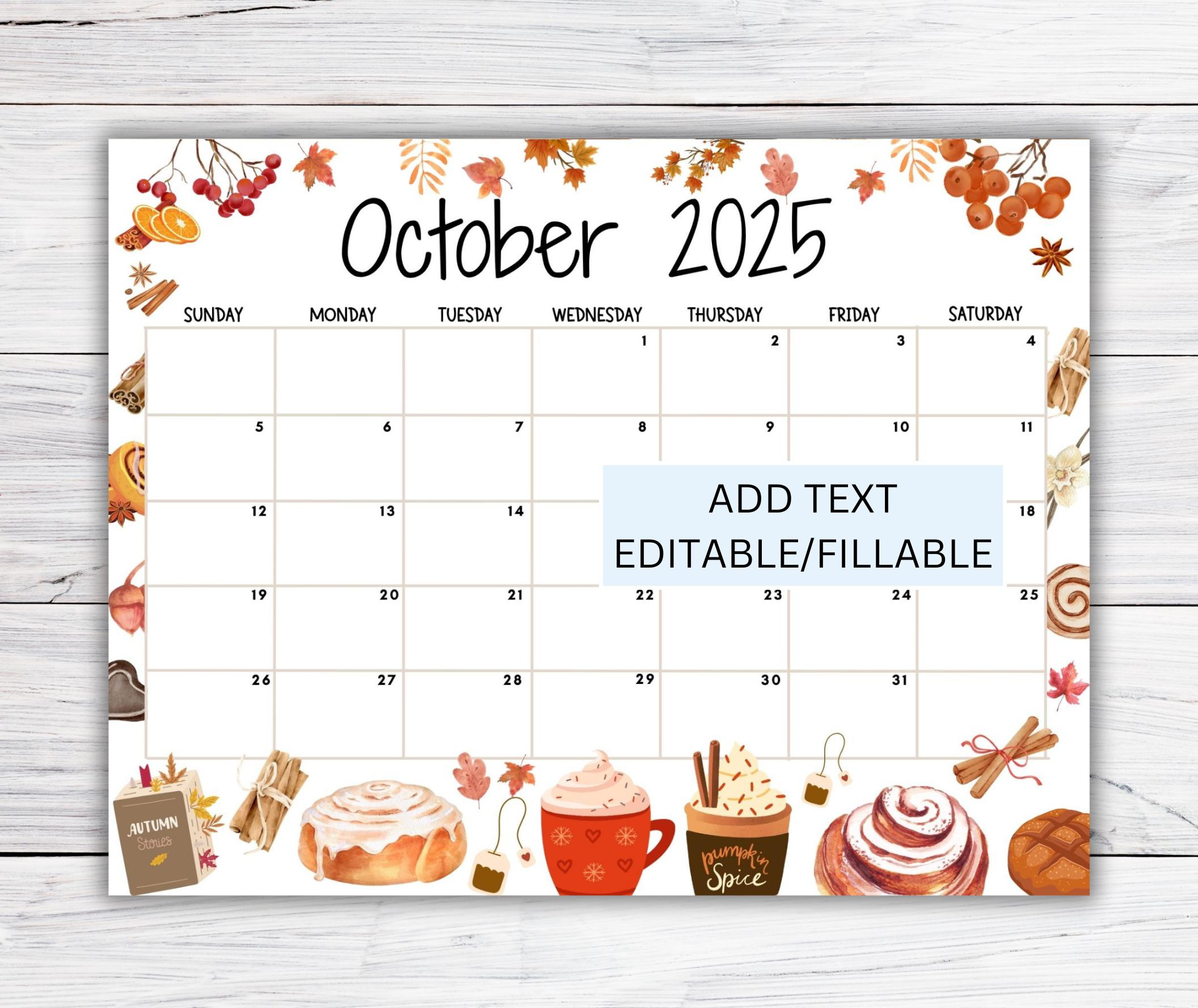 Editable October 2025 Calendar, Fillable Printable Monthly Planner with regard to Calendar 2025 October Story