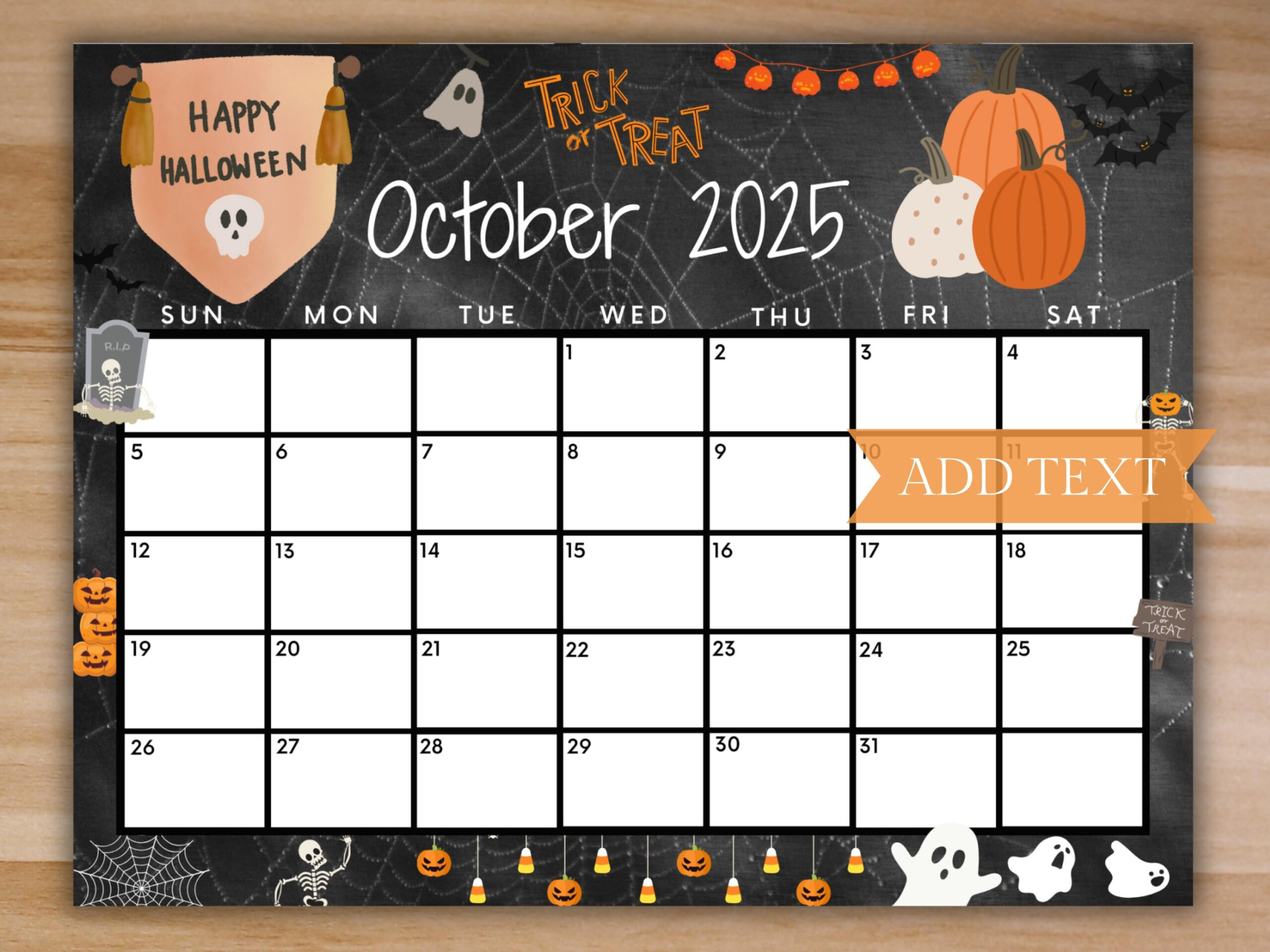 Editable October 2025 Calendar, Printable Happy Halloween Calendar inside Free Printable October 2025 Calendar Halloween