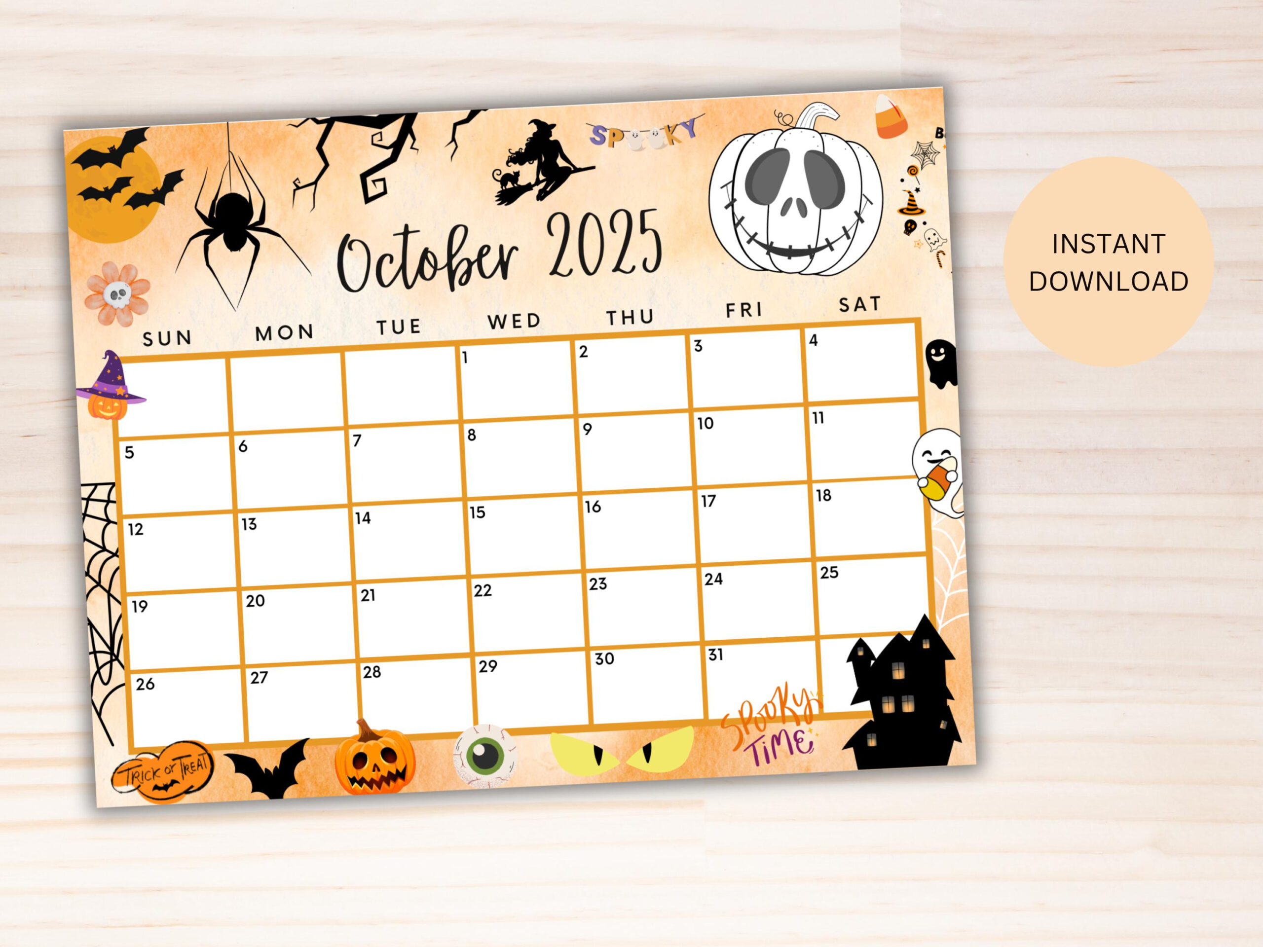 Editable October 2025 Calendar, Printable Spooky Halloween intended for October 2025 Calendar Halloween Printable