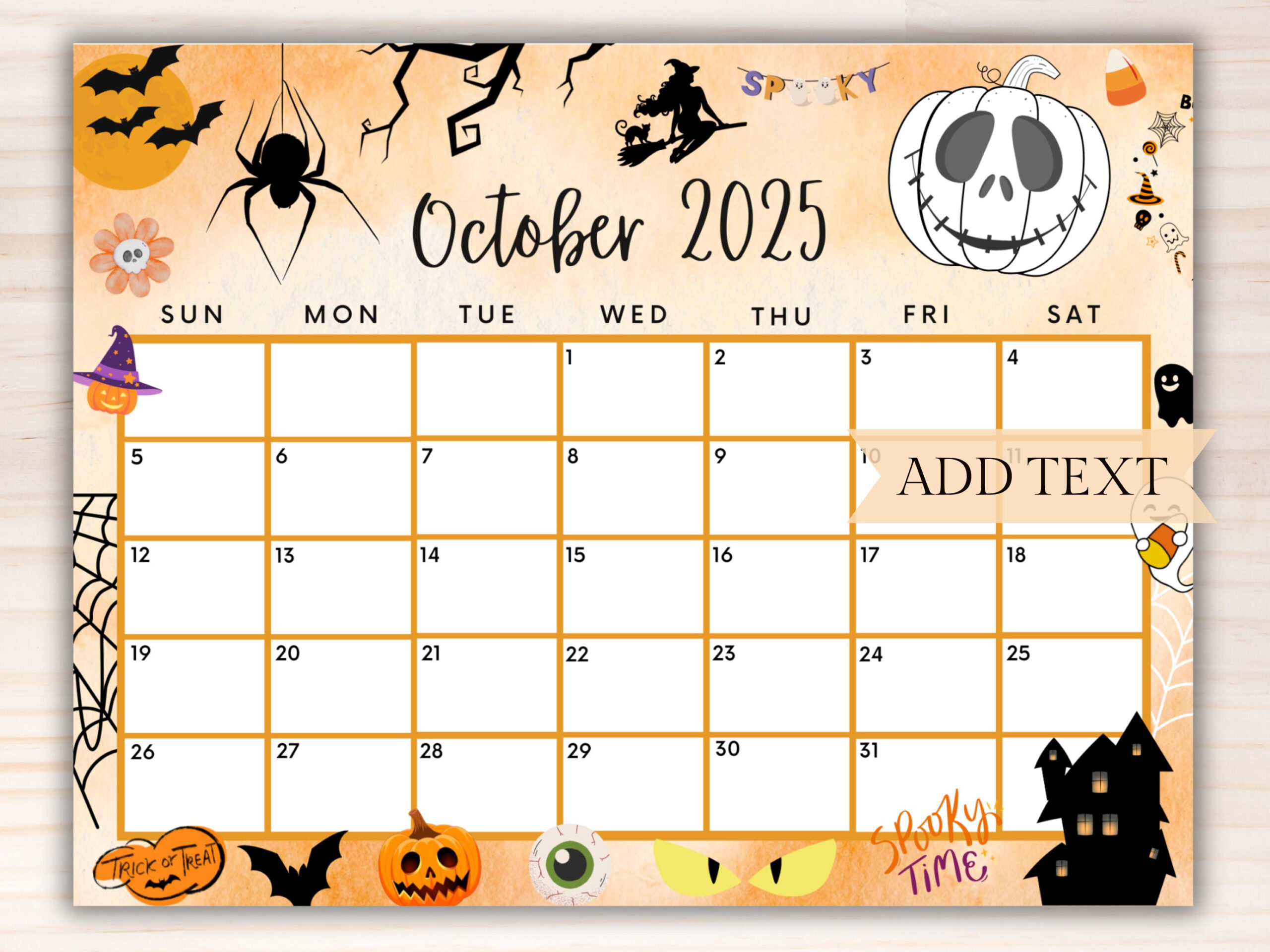 Editable October 2025 Calendar, Printable Spooky Halloween within Halloween October Calendar Printable 2025