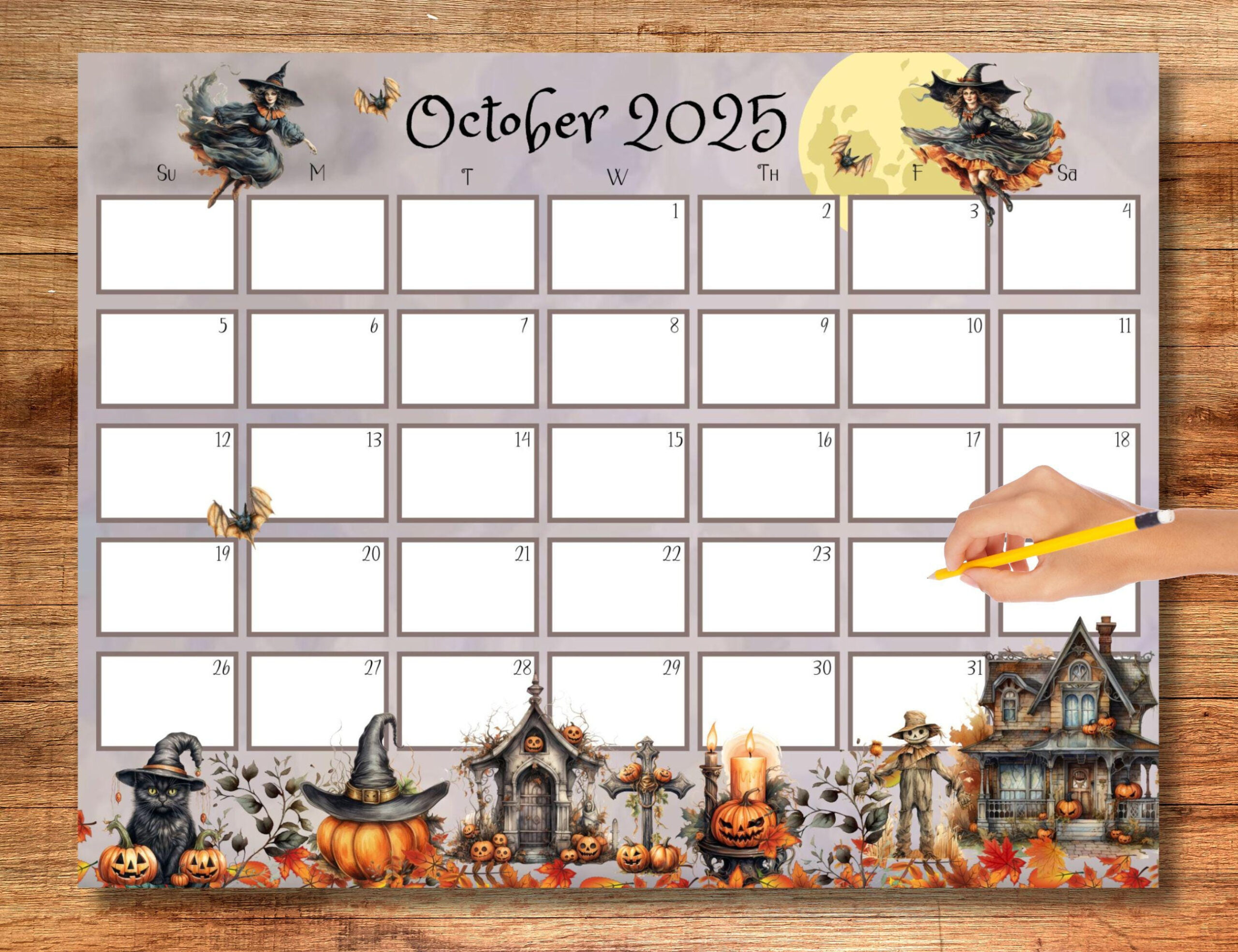 Editable October 2025 Calendar, Whimsical Calendar, Spooky in October 2025 Halloween Calendar Printable
