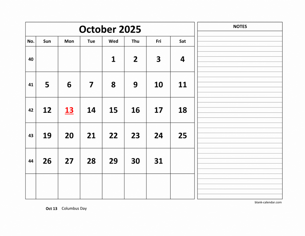Free Download Printable October 2025 Calendar, Large Space For with regard to October 2025 Calendar with Notes