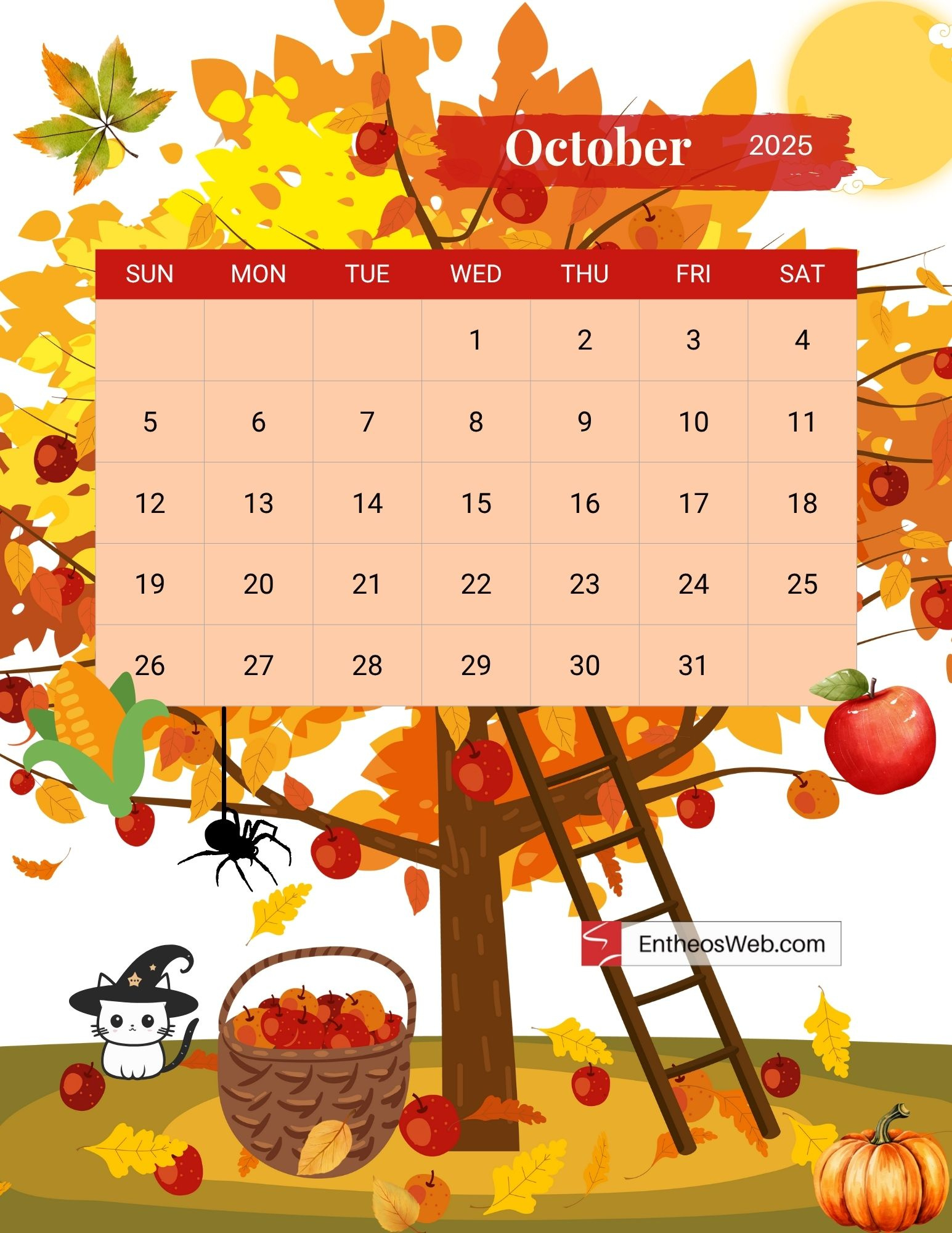 Free October 2025 Monthly Printable Calendars | Entheosweb regarding Show October 2025 Calendar