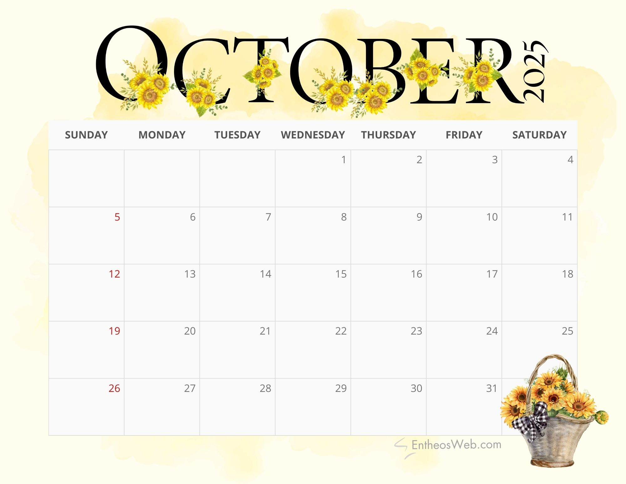 Free October 2025 Monthly Printable Calendars | Entheosweb throughout Month Of October Calendar 2025 Template