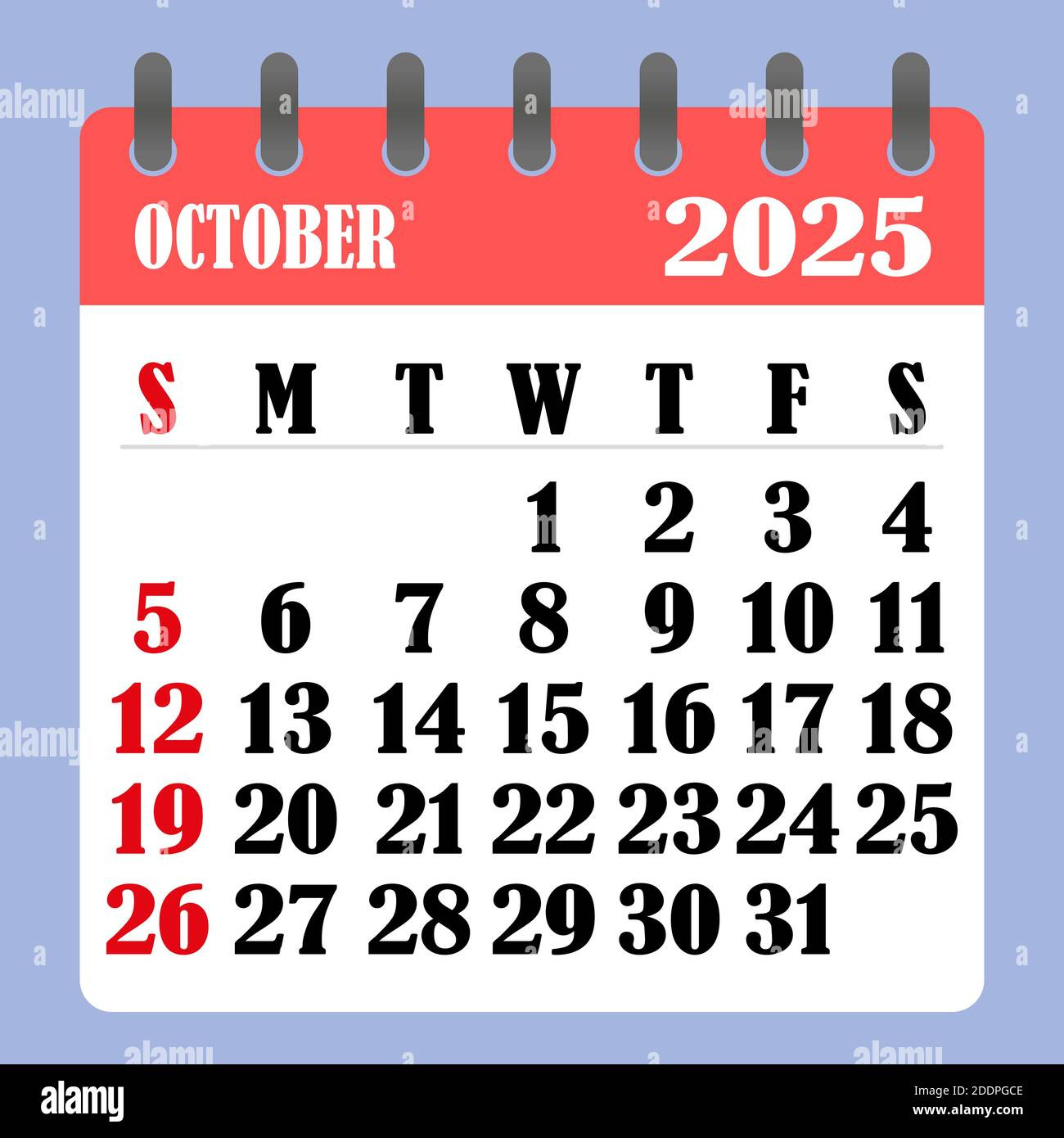 Letter Calendar For October 2025. The Week Begins On Sunday. Time within October 2025 Month Calendar