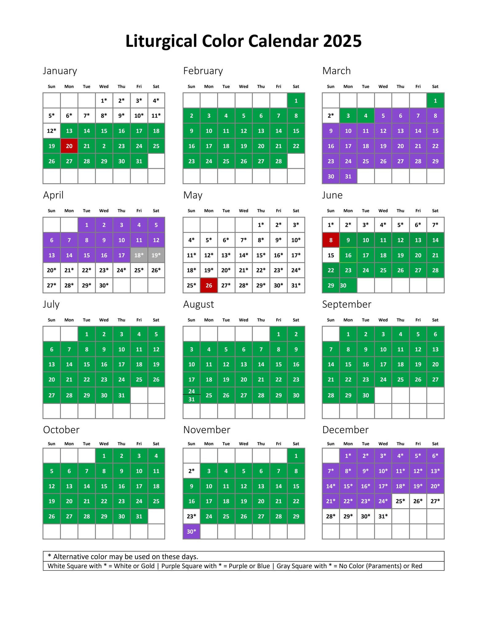 Liturigcal Color Calendar 2025United Methodist Publishing within Catholic Calendar October 2025