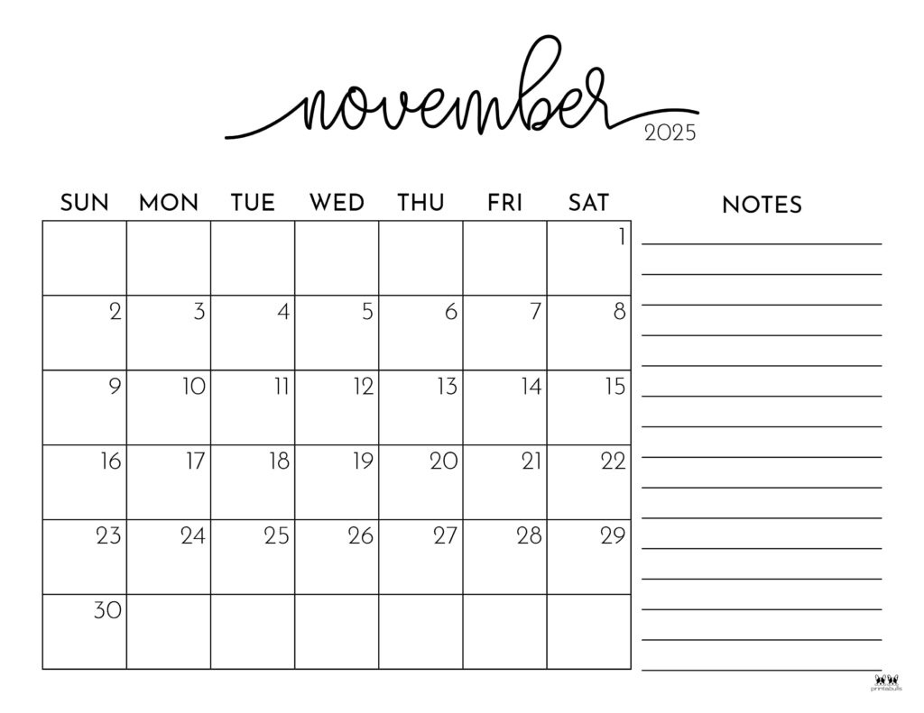 November 2025 Calendars - 107 Free Printables | Printabulls with Printable October November 2025 Calendar