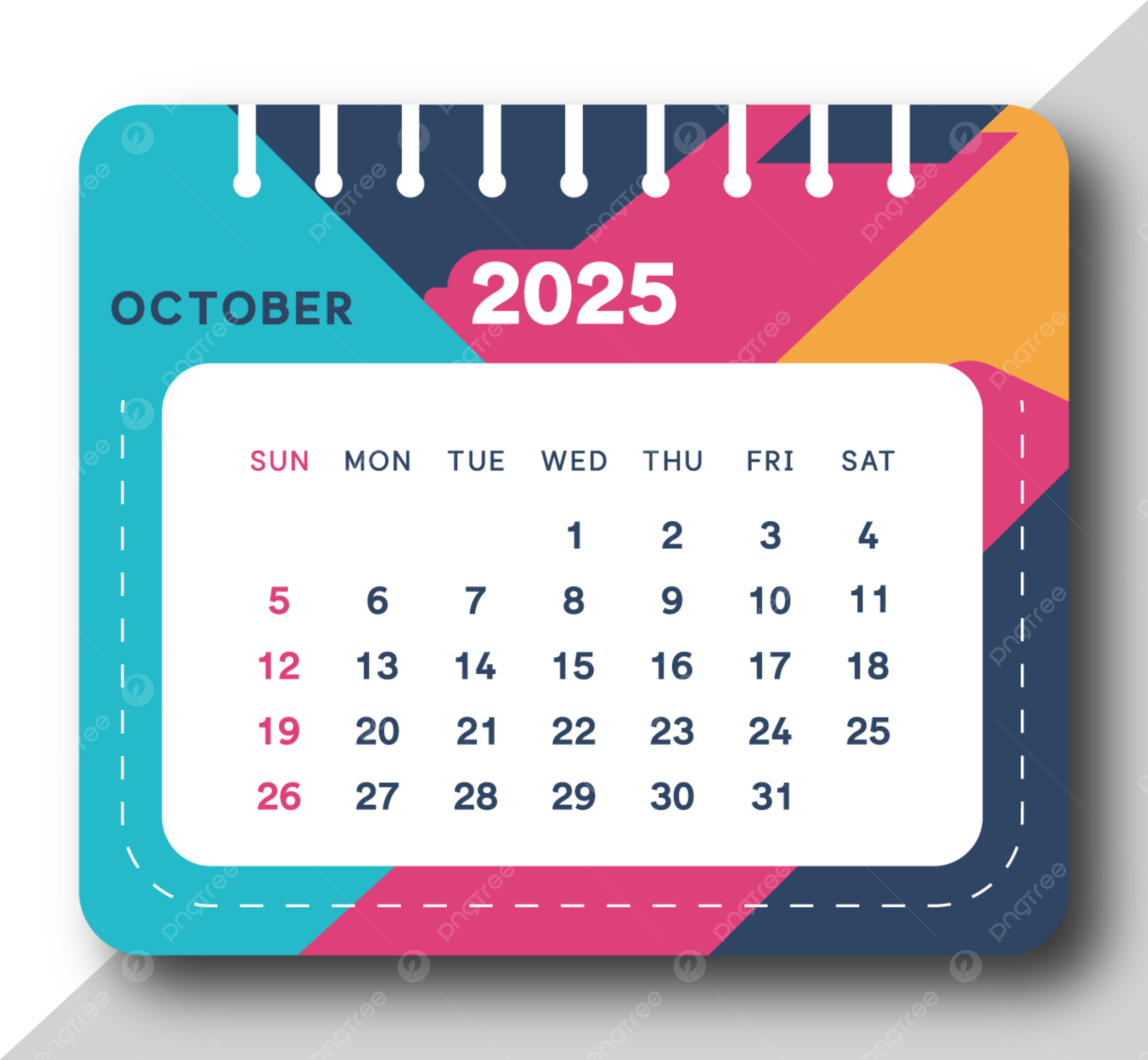 October 2025 Calendar Design Vector Template Download On Pngtree for Clip Art October Calendar 2025
