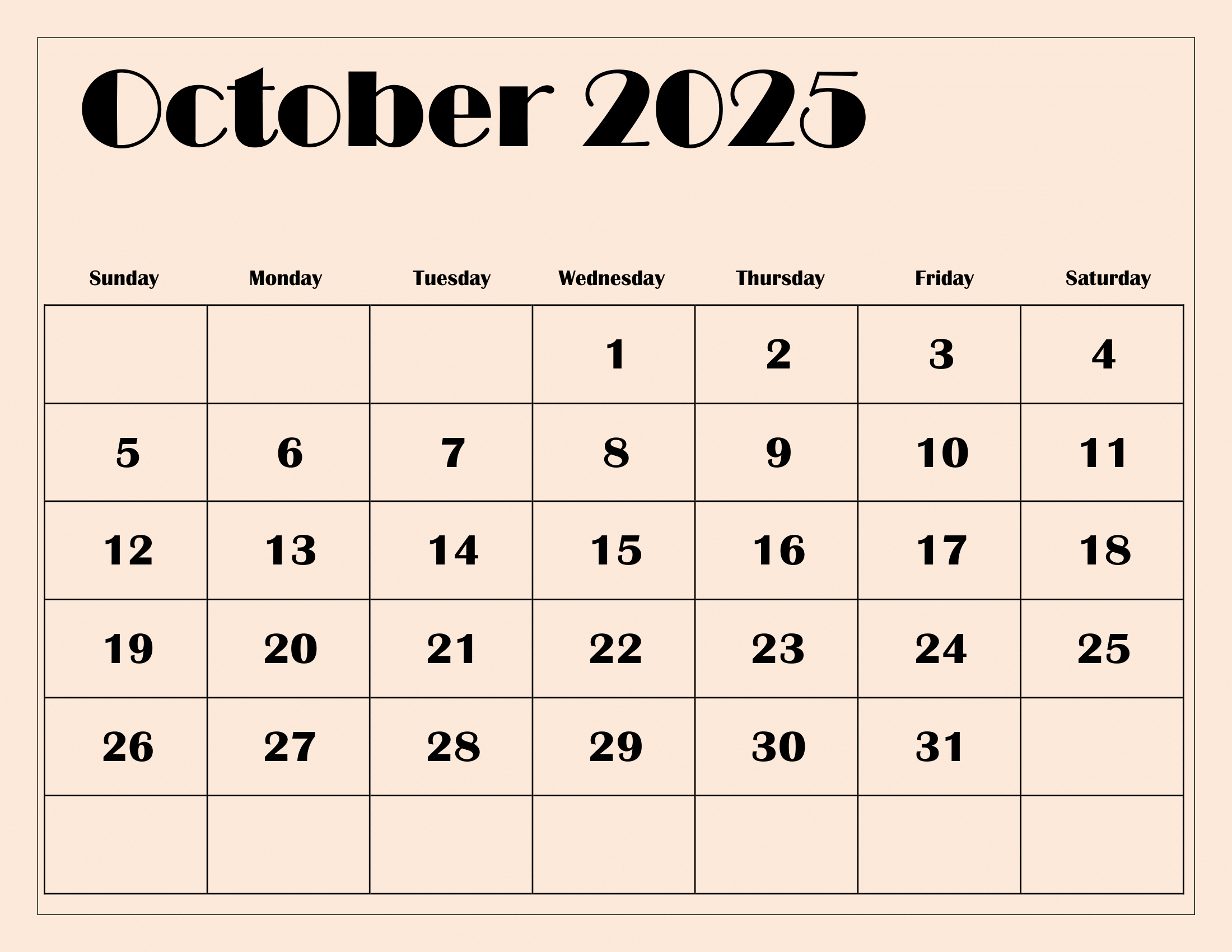 October 2025 Calendar Printable Pdf Template With Holidays inside October Monthly Calendar 2025 Template