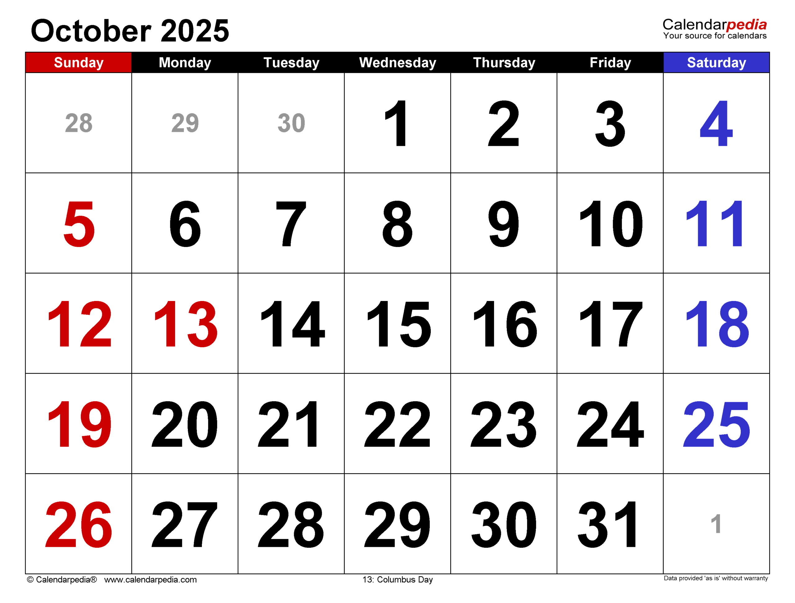 October 2025 Calendar | Templates For Pdf, Excel And Word inside What Happened In October 2025 Calendar