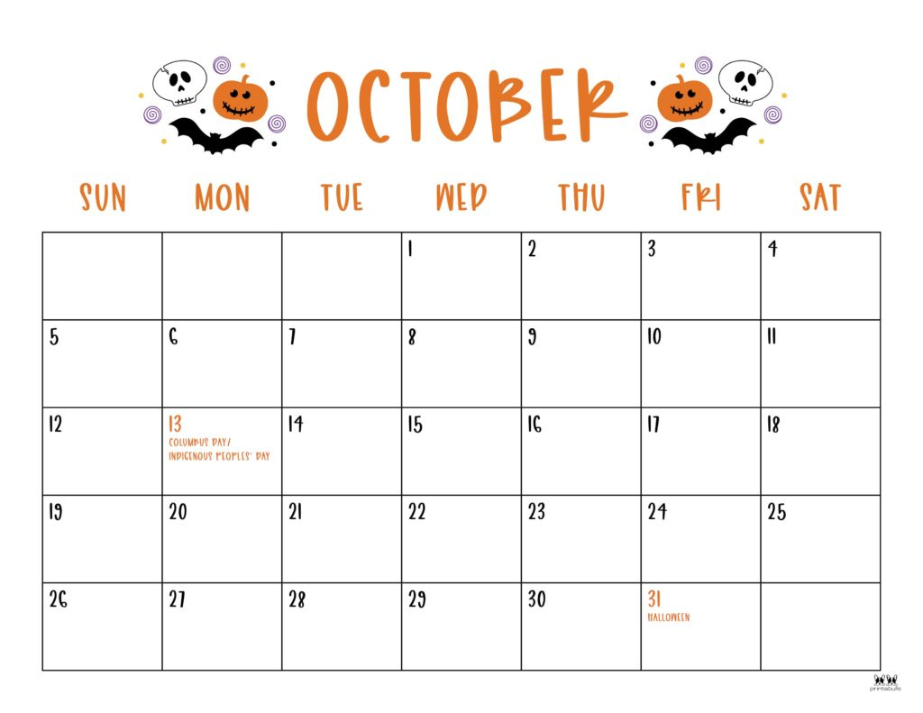 October 2025 Calendars - 107 Free Printables | Printabulls for October 2025 Calendar Fall