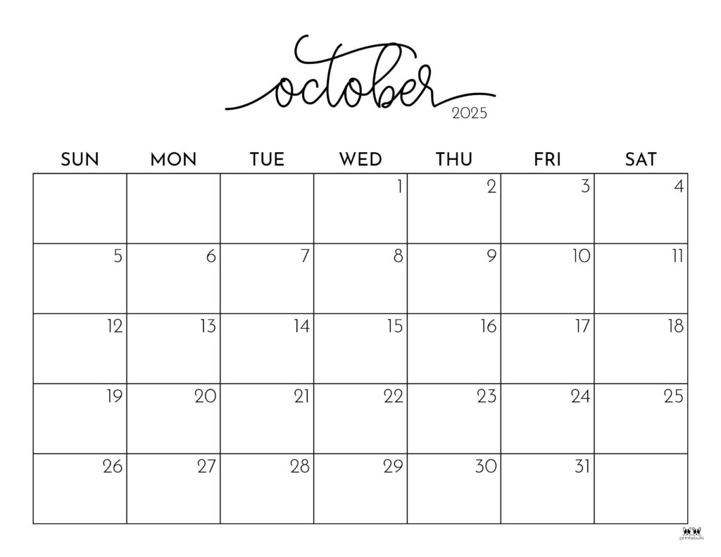 October 2025 Calendars - 107 Free Printables | Printabulls in October 2025 Calendar Fillable