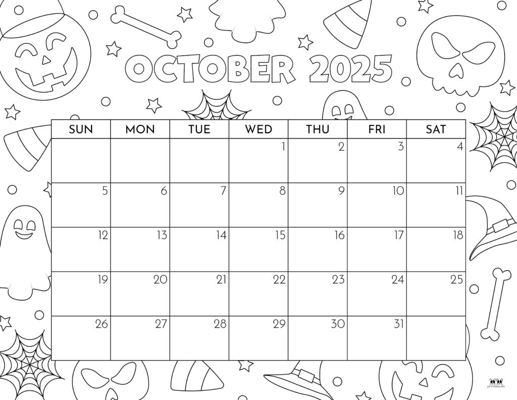 October 2025 Calendars - 107 Free Printables | Printabulls inside Free Printable October 2025 Halloween Calendar