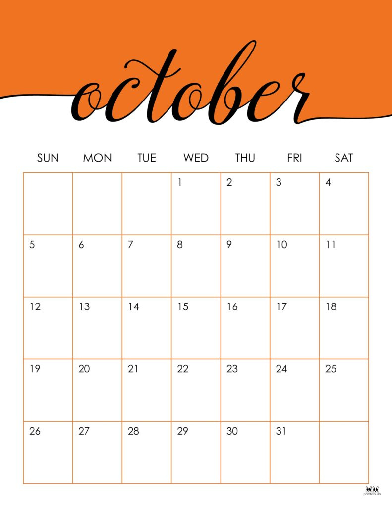 October 2025 Calendars - 107 Free Printables | Printabulls inside October 2025 Calendar Printable Vertical
