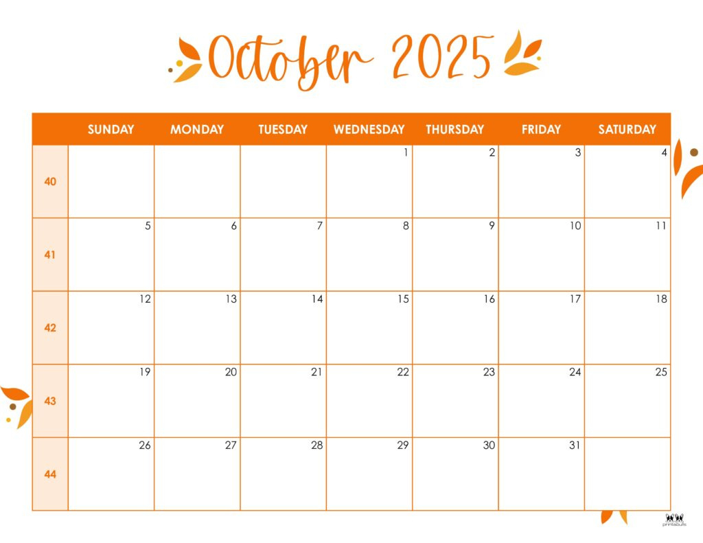 October 2025 Calendars - 107 Free Printables | Printabulls throughout October 2025 Calendar Fall