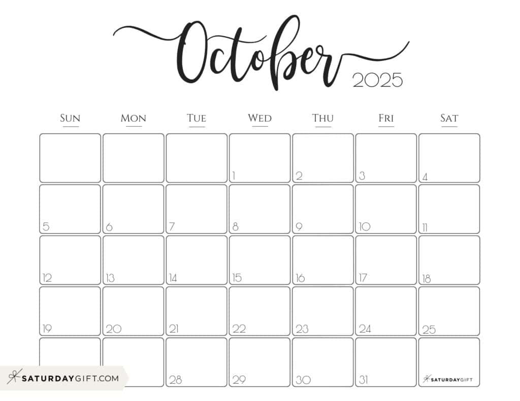 October 2025 Calendars - 23 Cute Free Printable Pdfs | Saturdaygift with October 2025 Printable Calender