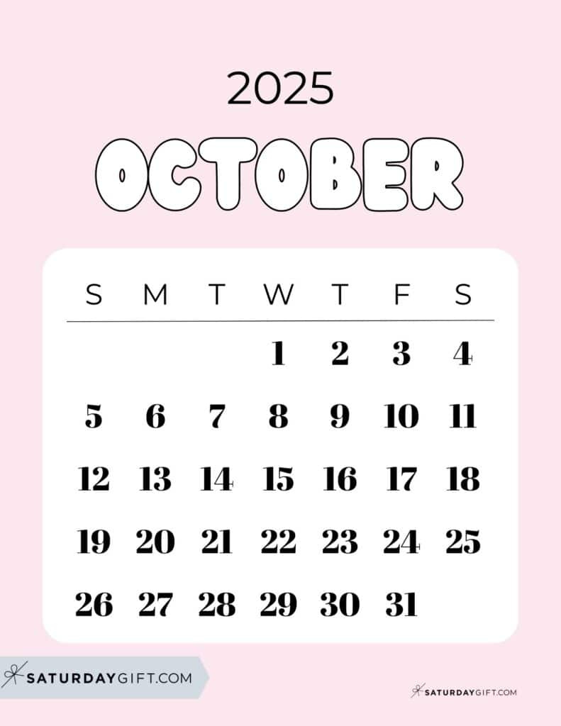 October 2025 Calendars - 23 Cute Free Printable Pdfs | Saturdaygift within October 2025 Cute Calendar