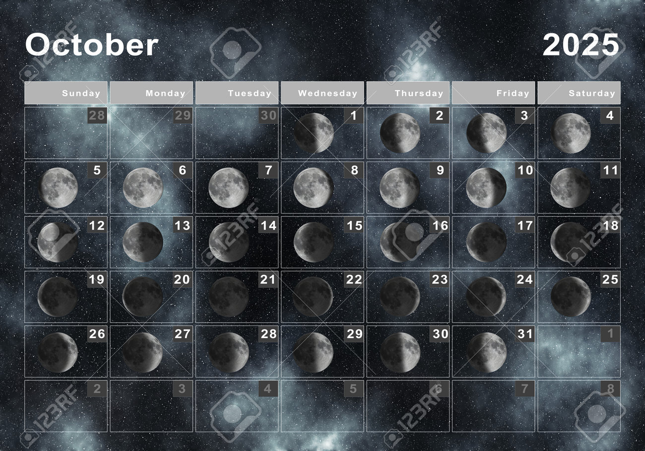 October 2025 Lunar Calendar, Moon Cycles, Moon Phases Stock Photo within October 2025 Moon Phases Calendar