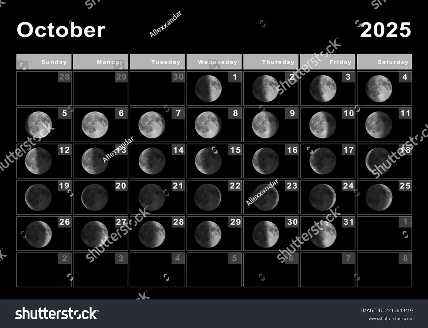 October 2025 Lunar Calendar Moon Cycles Stock Illustration in October 2025 Lunar Calendar