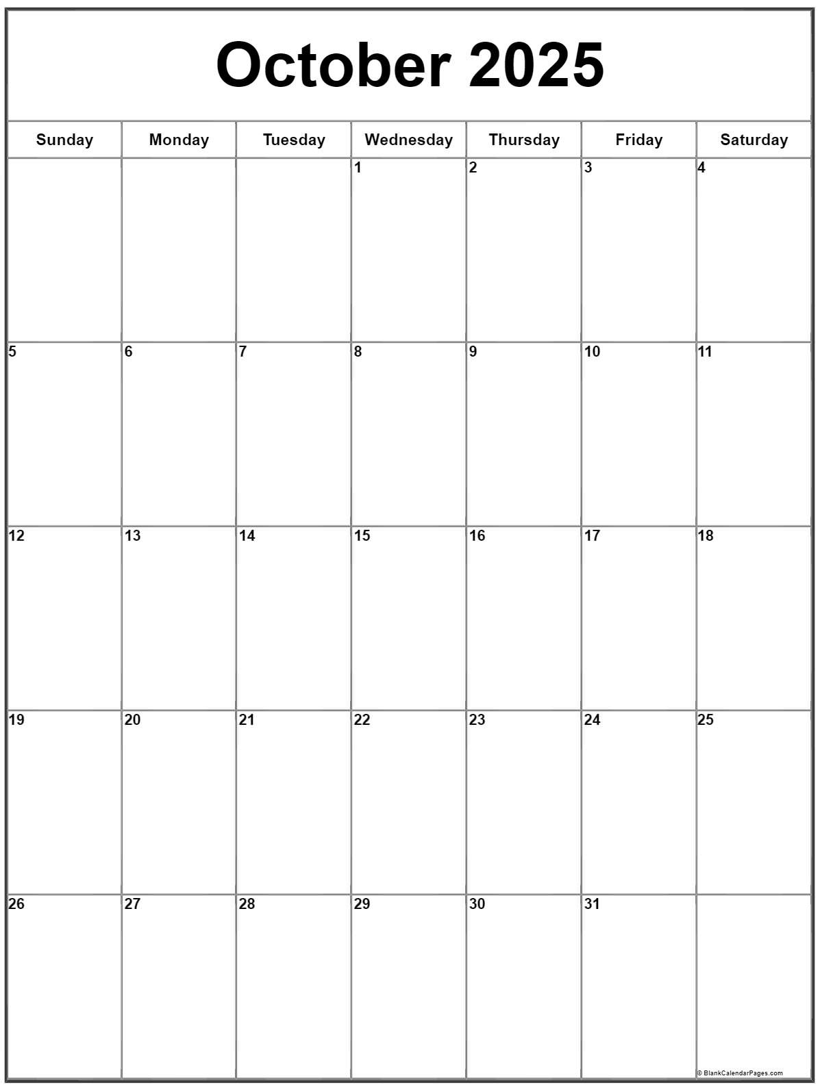 October 2025 Vertical Calendar | Portrait with October 2025 Calendar Vertical